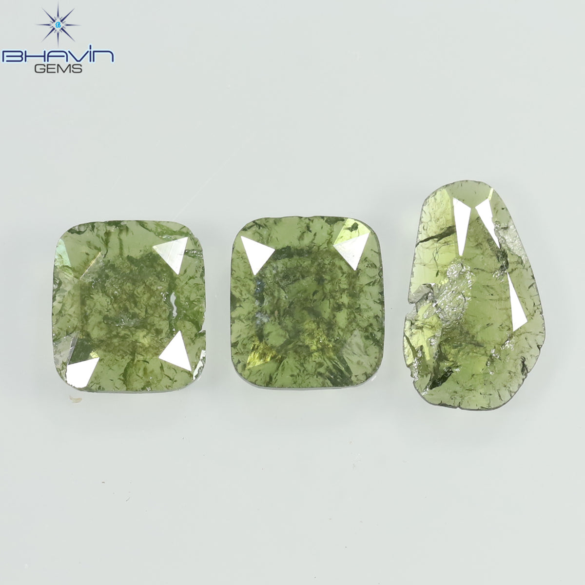 1.28 CT/3 ピース スライス シェイプ ナチュラル ダイヤモンド グリーン カラー I3 クラリティ (9.65 MM)