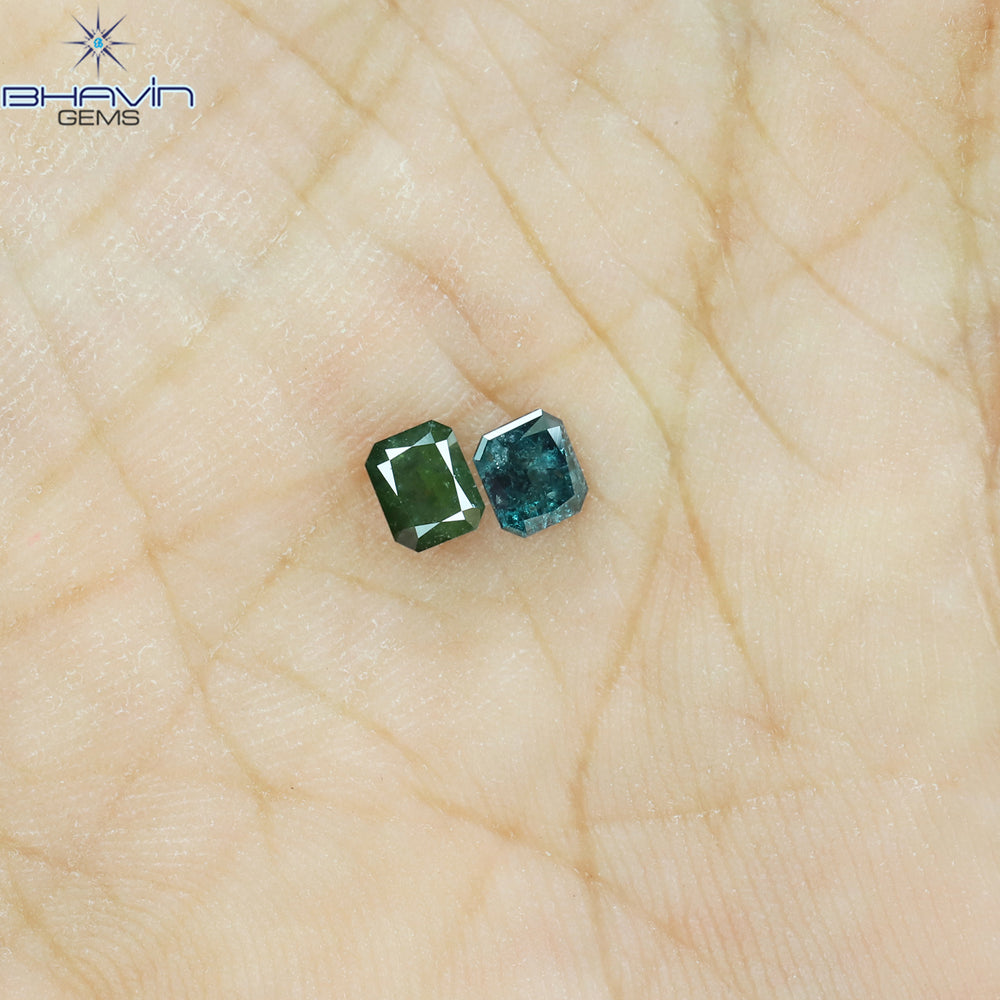 0.09 CT ラディアント シェイプ ナチュラル ダイヤモンド グリーンがかったブルー カラー VS1 クラリティ (2.93 MM)