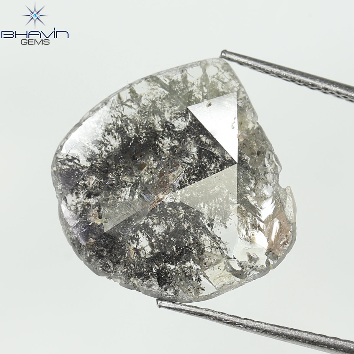 3.38 CT スライス シェイプ ナチュラル ダイヤモンド ソルト アンド ペッパー カラー I3 クラリティ (15.37 MM)