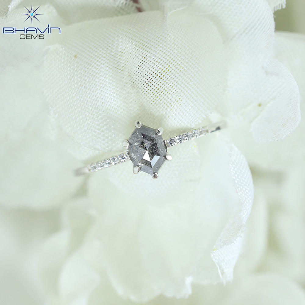 Hexagon Diamond Natural Diamond Ring Gray Color Gold Ring Engagement Ring