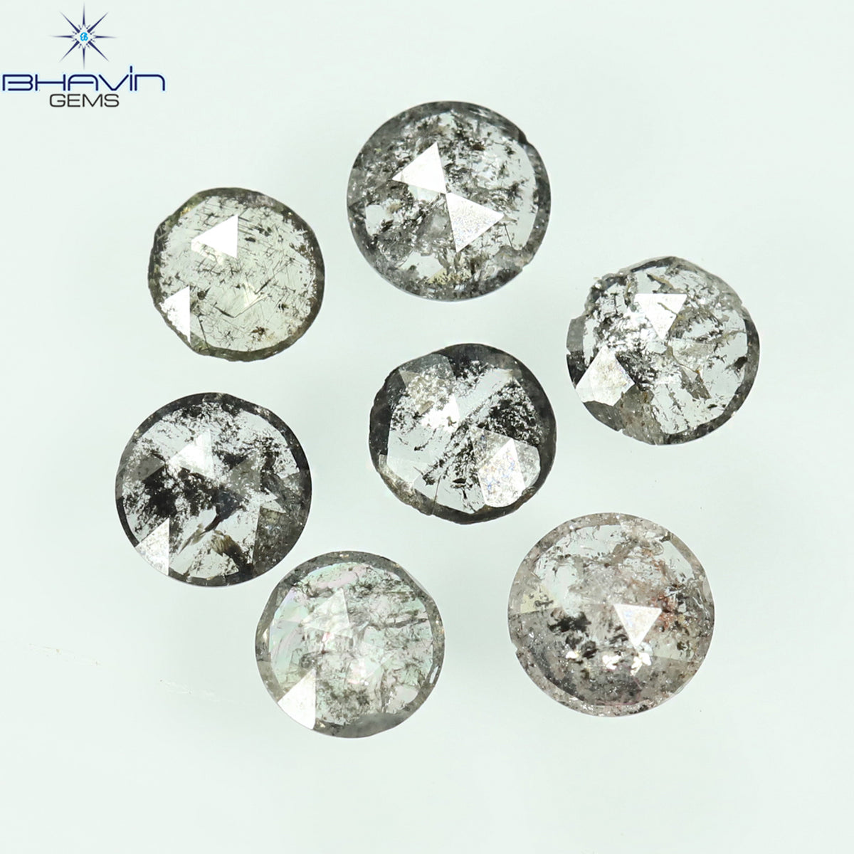 0.55 CT/7 Pcs Natural Round Rose Cut Diamond Salt And Pepper Color Clarity I3 (3.26 MM)