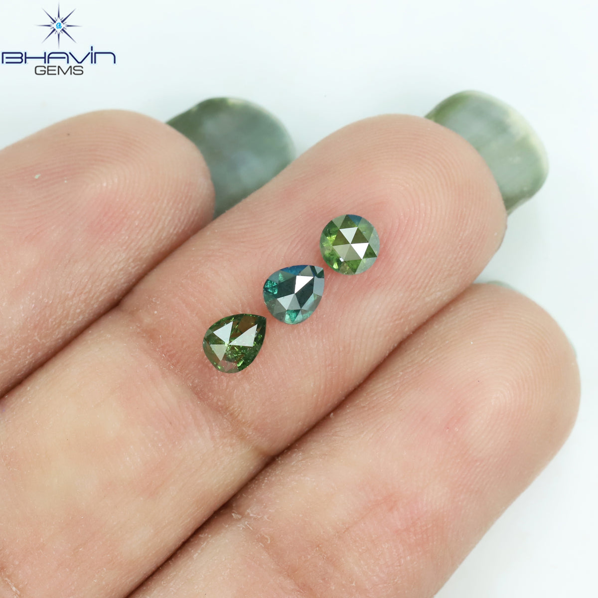 0.66 CT/3 Pcs Natural Mix Shape Diamond Enhanced Green Blue Color Clarity I3 (4.24 MM)