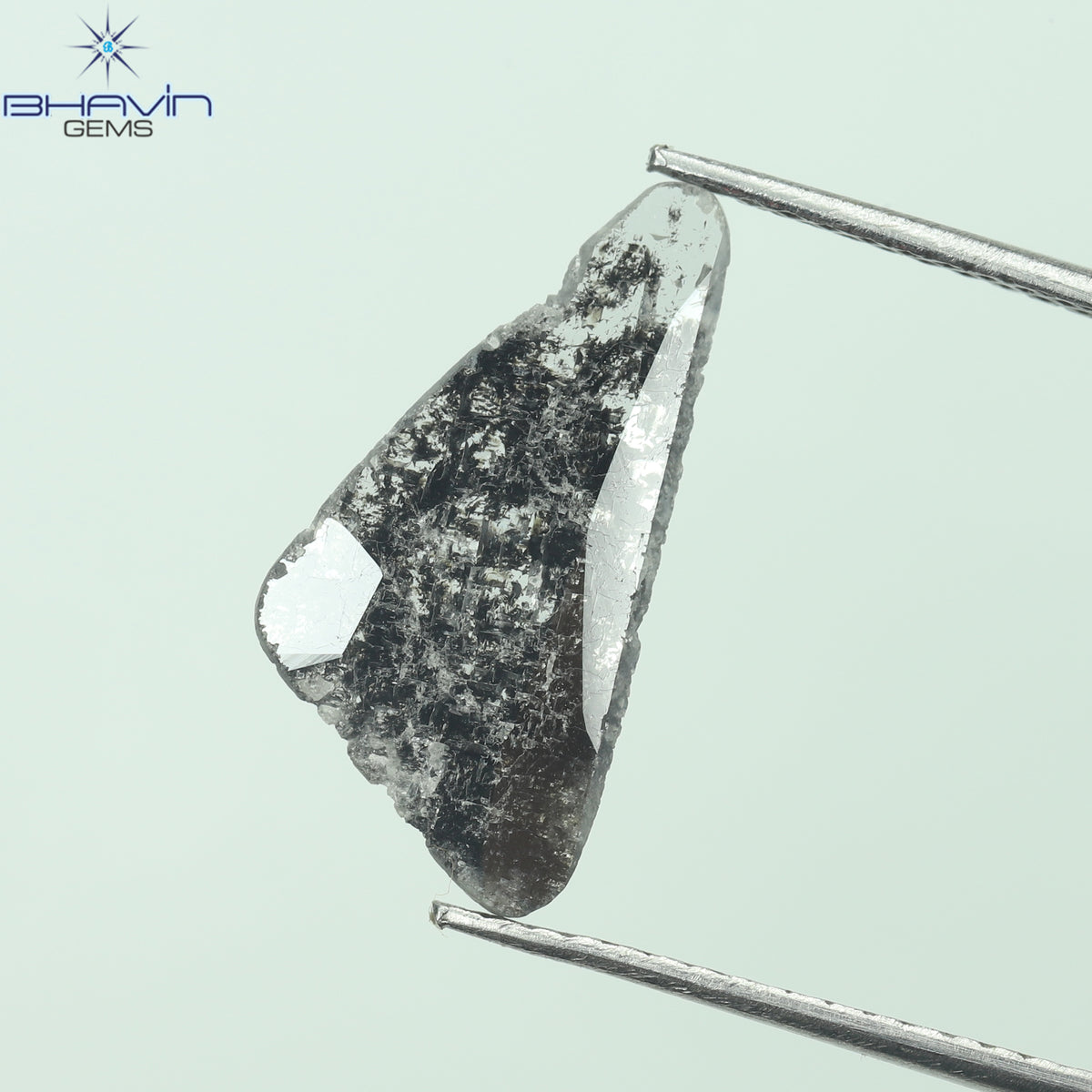 0.93 CT スライス形状 天然ダイヤモンド ソルト アンド ペッパー カラー I3 クラリティ (14.60 MM)
