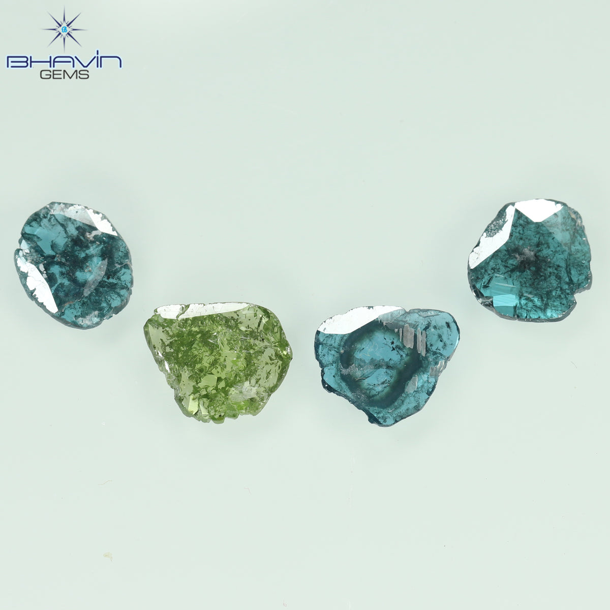1.66 CT/4 Pcs Natural Slice Diamond Enhanced Blue Green Color Clarity I3 (7.70 MM)
