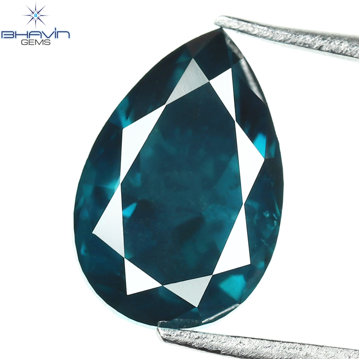 0.90 CT Pear Natural Diamond Enhanced Greenish Blue Color Clarity SI2 (4.38 MM)