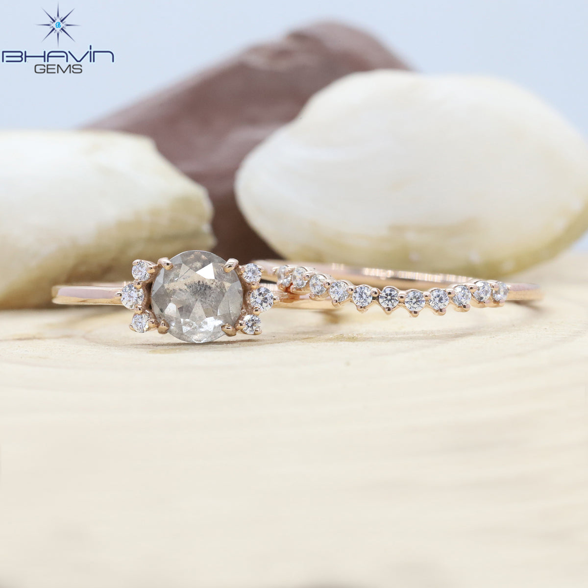 Round Rose Cut Diamond, Salt And Pepper Diamond, Natural Diamond Ring, Gold Ring Engagement,Wedding Ring, Diamond Ring
