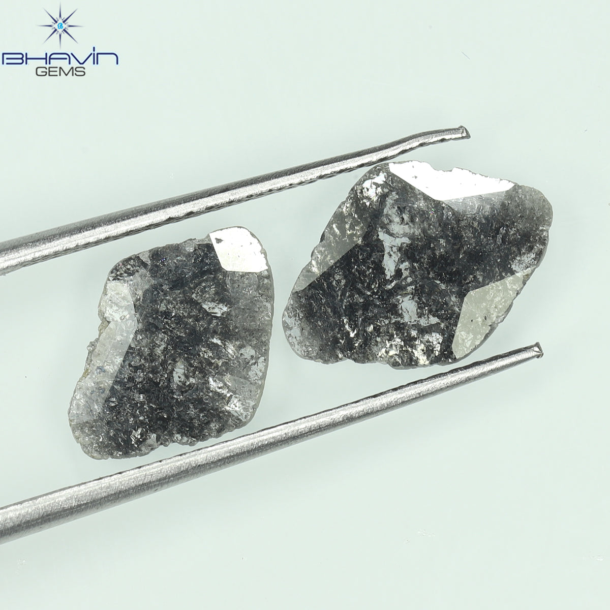 1.47 CT (2 Pcs) Slice Natural Diamond Salt And Pepper Color Clarity I3 (12.40 MM)