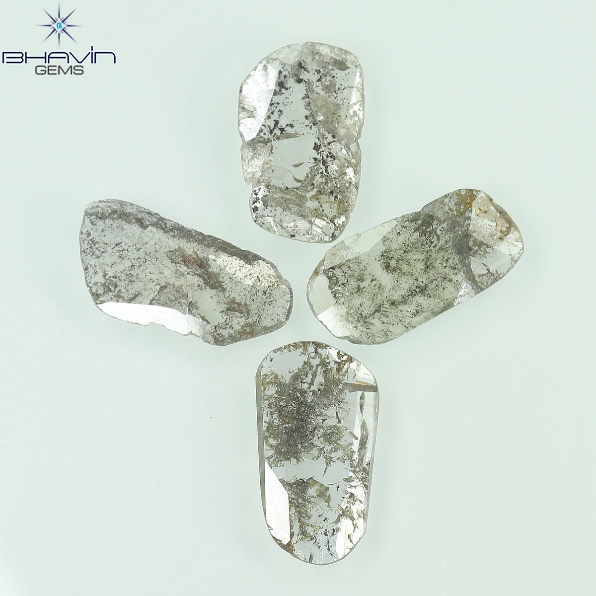 2.43 CT/4 ピース スライス形状 天然ダイヤモンド ソルト アンド ペッパー カラー I3 クラリティ (11.80 MM)