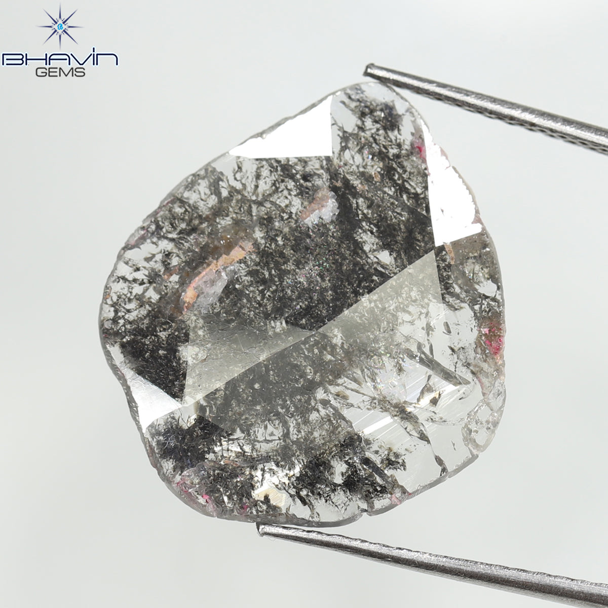 3.67 CT ペア スライス シェイプ ナチュラル ダイヤモンド ソルト アンド ペッパー カラー I3 クラリティ (17.07 MM)