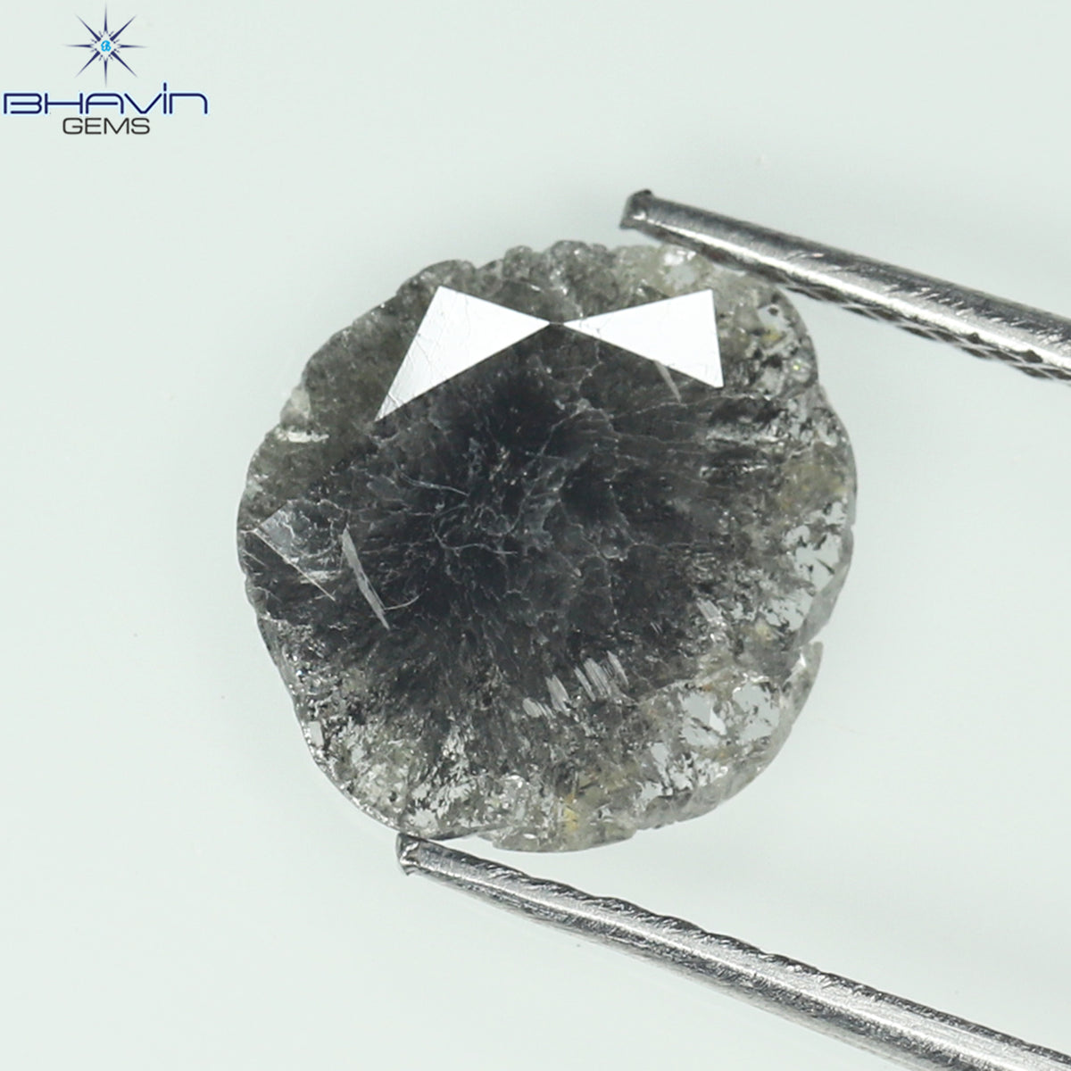 0.89 CT スライス シェイプ 天然ダイヤモンド ソルト アンド ペッパー カラー I3 クラリティ (9.81 MM)