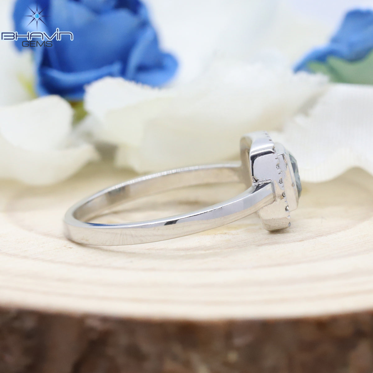 Natural Midnight Blue Cushion Cut Halo Ring