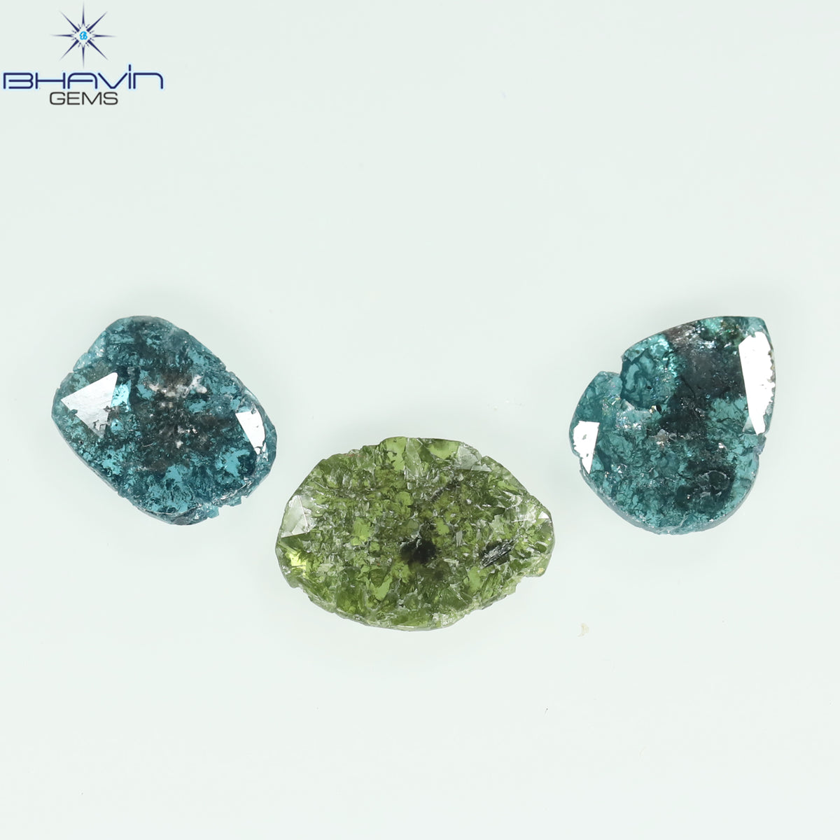 2.14 CT/3 ピース スライス シェイプ ナチュラル ダイヤモンド ブルー グリーン カラー I3 クラリティ (10.56 MM)