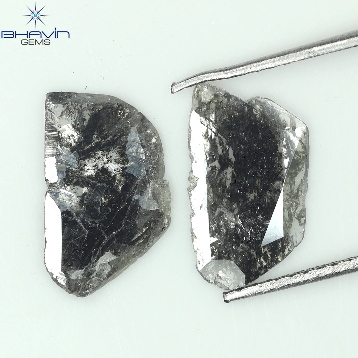 1.91 CT (2 Pcs) Slice Natural Diamond Salt And Pepper Color Clarity I3 (12.24 MM)