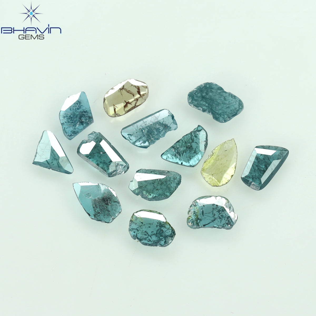 0.99 CT/13 Pcs Natural Slice Diamond Enhanced Blue Yellow Color Clarity I3 (4.73 MM)
