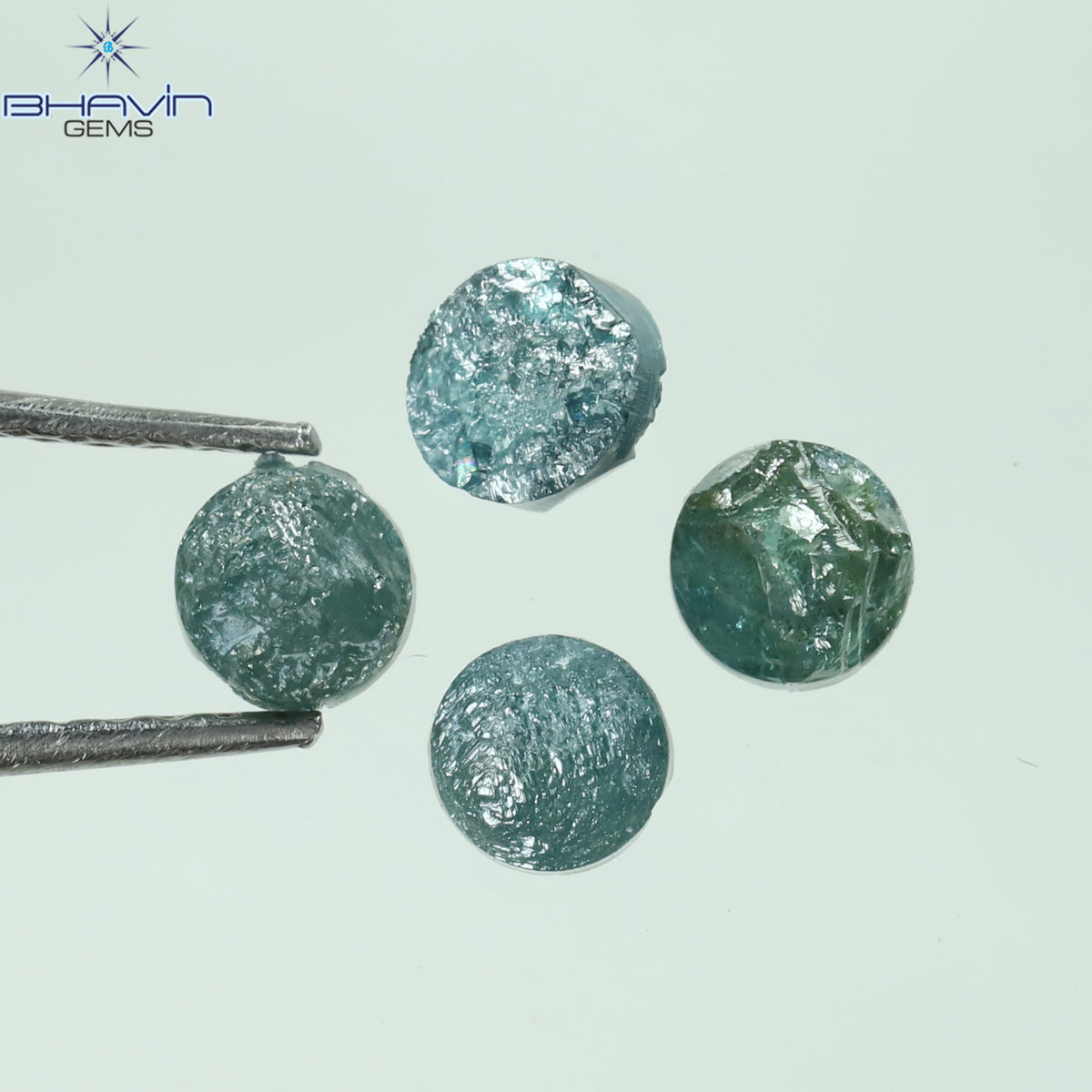 1.05 CT、ノーカット ポルキ シェイプ、天然ダイヤモンド、ブルー カラー、I3 クラリティ (5.42 MM)