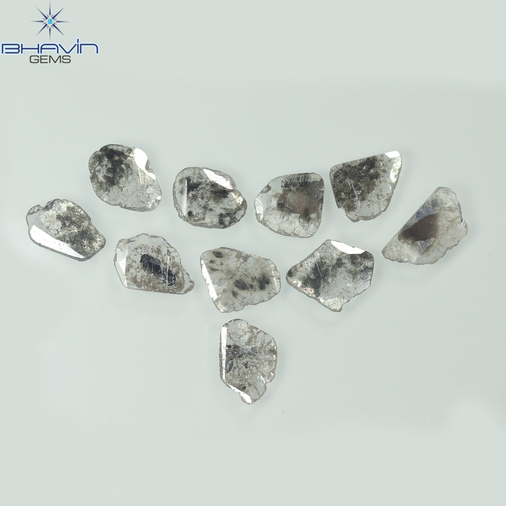 3.64 CT/10 個のスライス形状天然ダイヤモンド ソルト アンド ペッパー カラー I3 クラリティ (9.10 MM)