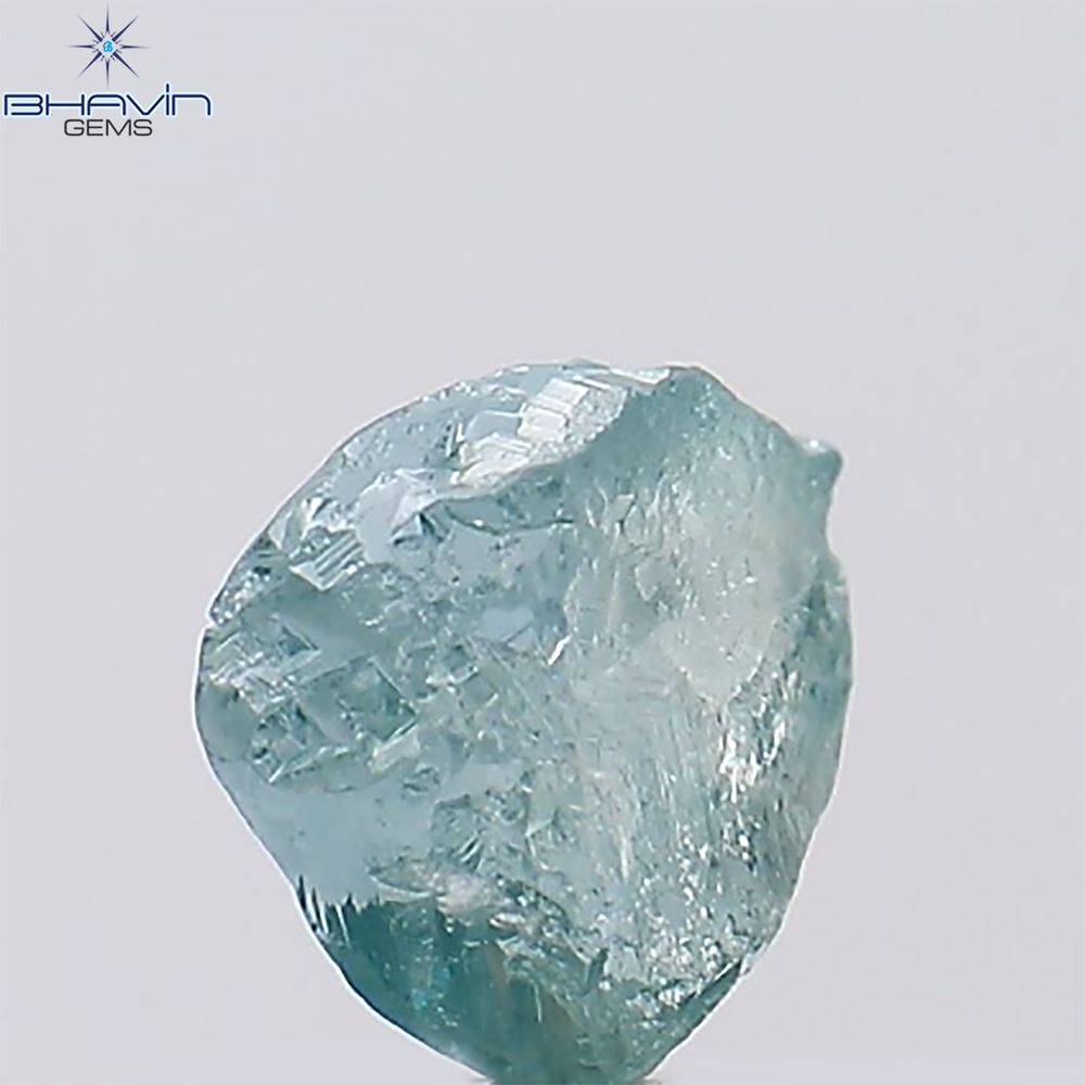 0.62 CT Rough Natural Diamond Enhanced Greenish Blue Color Clarity SI1 (5.37 MM)