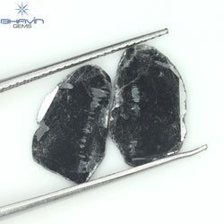 2.54  CT/2 PCS Slice Shape Natural Diamond Black Color I3 Clarity (13.15 MM)