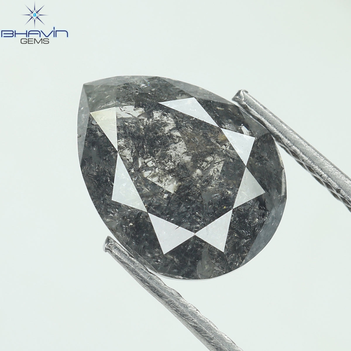 2.07 CT ペアシェイプ ナチュラル ルース ダイヤモンド ソルト アンド ペッパー カラー I3 クラリティ (9.55 MM)