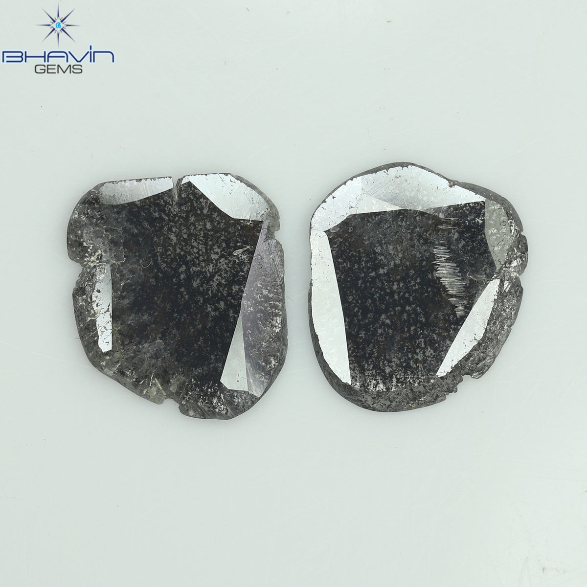 1.96 CT (2 Pcs) Slice Natural Diamond Salt And Pepper Color Clarity I3 (10.70 MM)