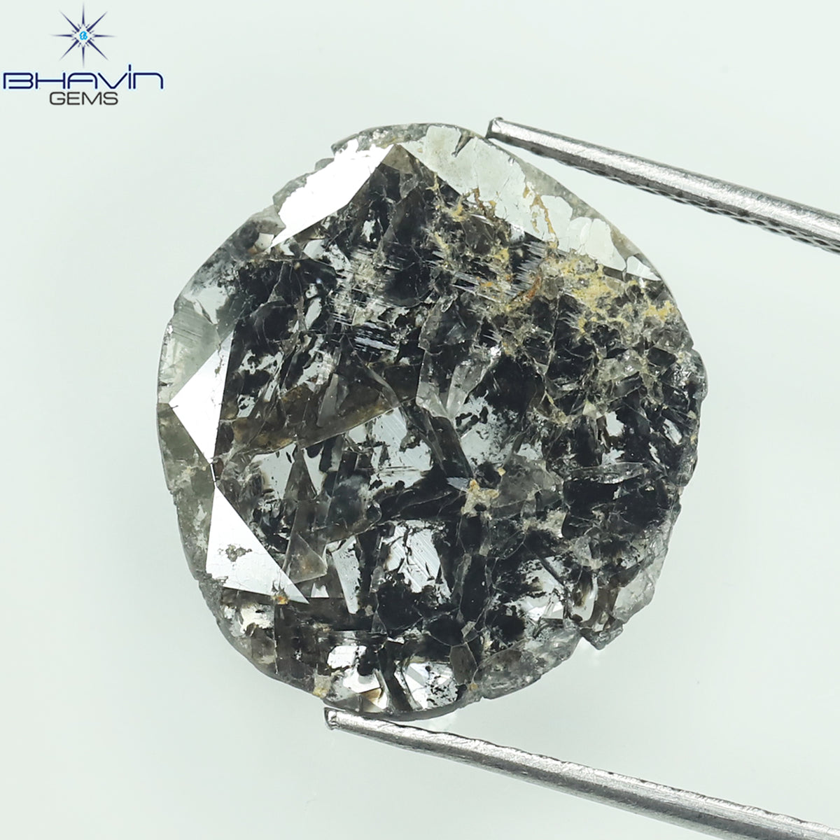 2.98 CT スライス シェイプ ナチュラル ダイヤモンド ソルト アンド ペッパー カラー I3 クラリティ (16.00 MM)