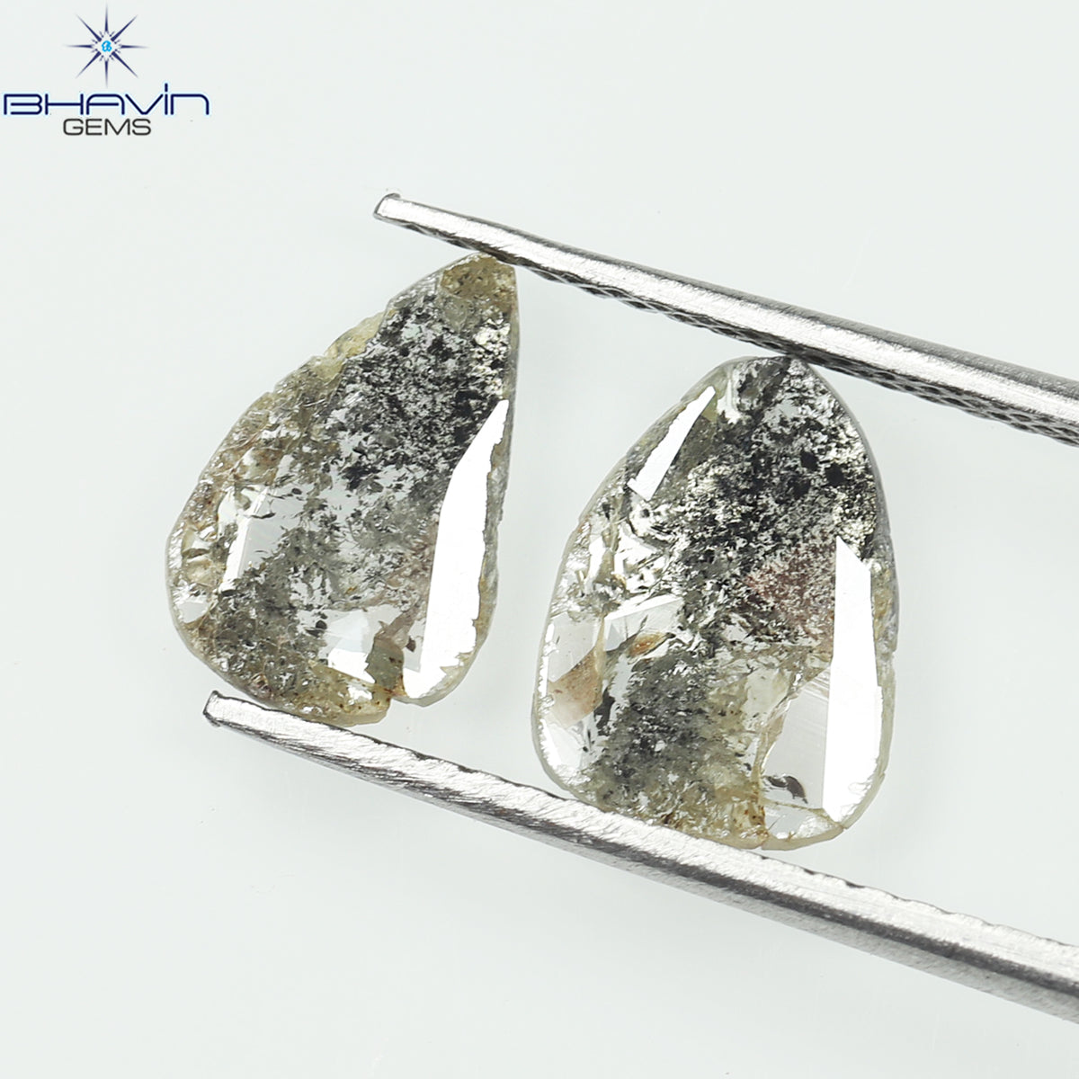1.35 CT (2 Pcs) Slice Natural Diamond Salt And Pepper Color Clarity I3 (9.55 MM)