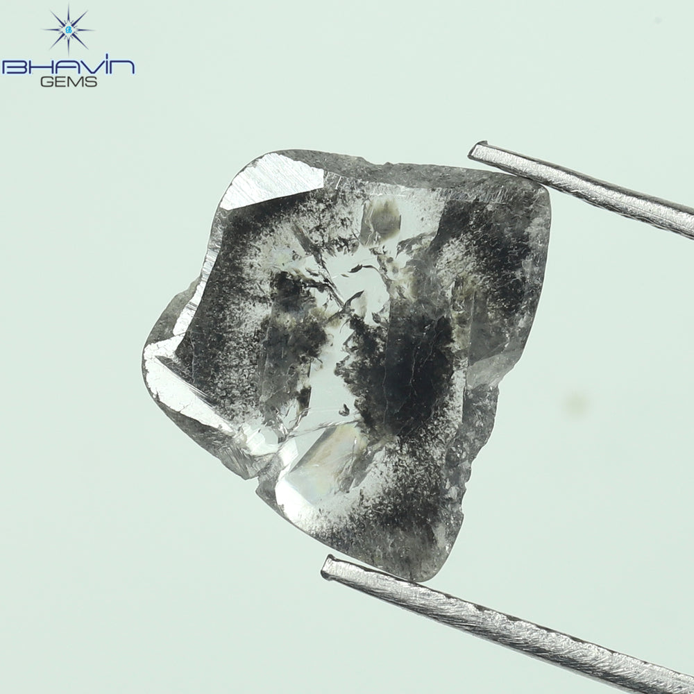 1.29 CT スライス形状 天然ダイヤモンド ソルト アンド ペッパー カラー I3 クラリティ (10.78 MM)
