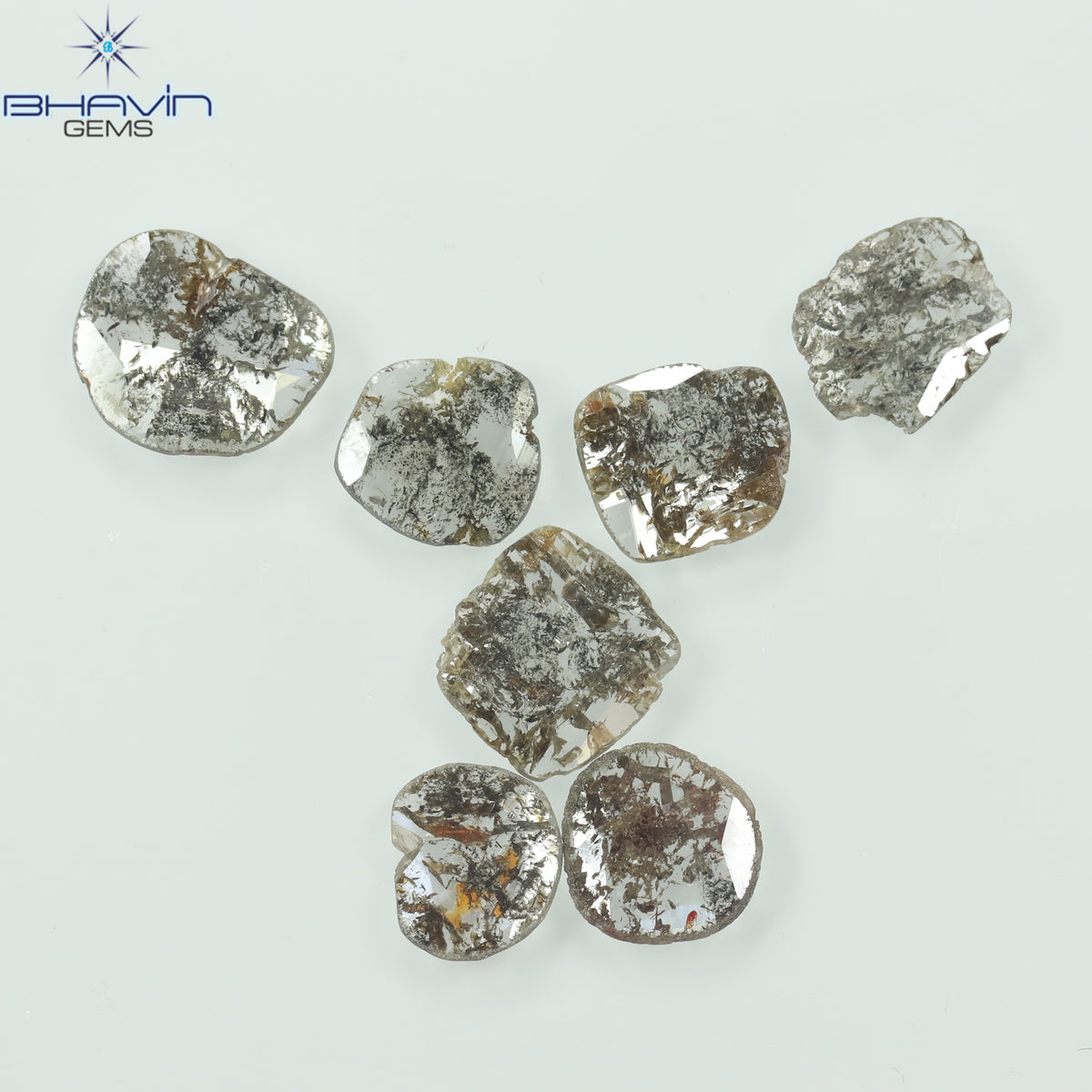 3.09 CT (7 Pcs) Slice Natural Diamond Salt And Pepper Color Clarity I3 (8.88 MM)