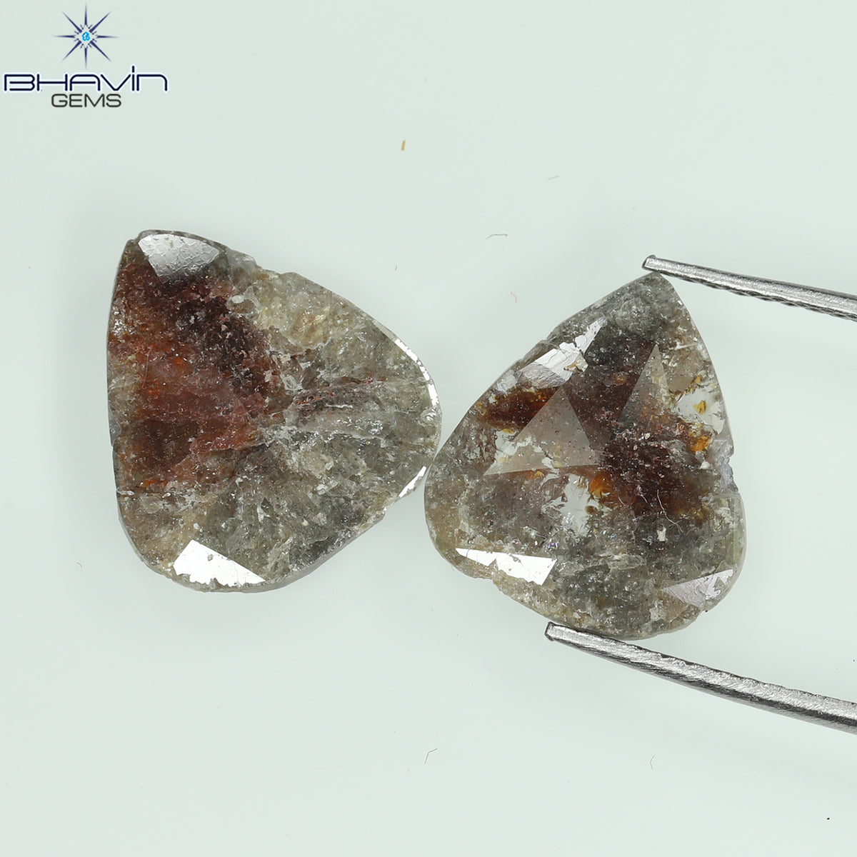 3.93 CT/2 Pcs Natural Pear Slice Diamond Salt And Pepper Color Clarity I3 (13.24 MM)