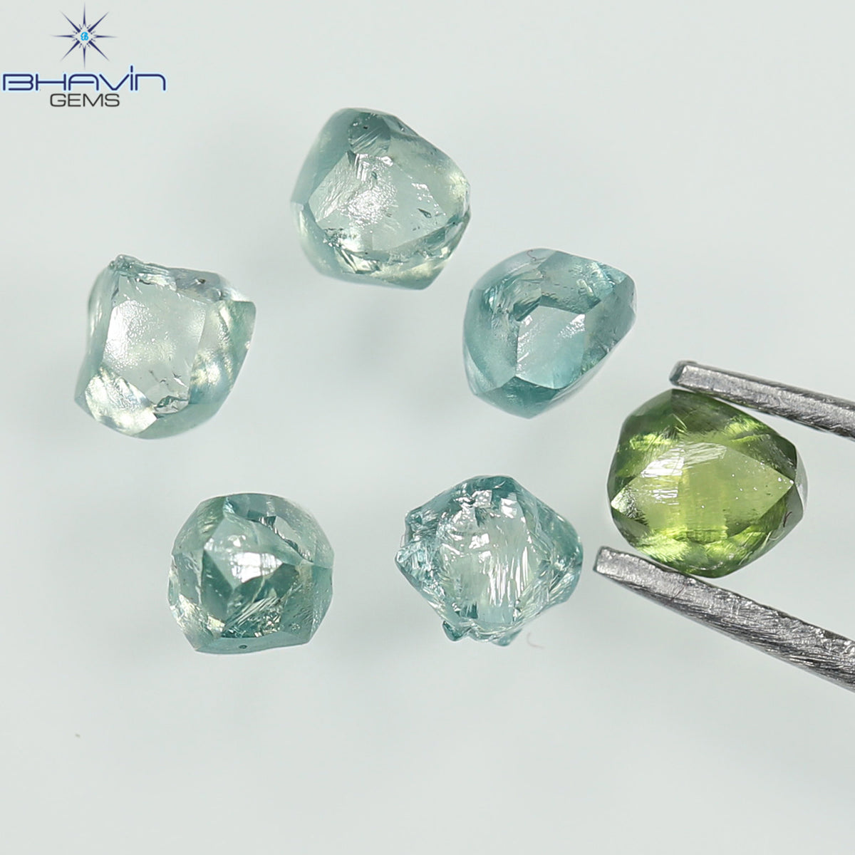 1.17 CT (6 Pcs) Rough Natural Diamond Enhanced Greenish Blue Color Clarity VS2 (3.55 MM)