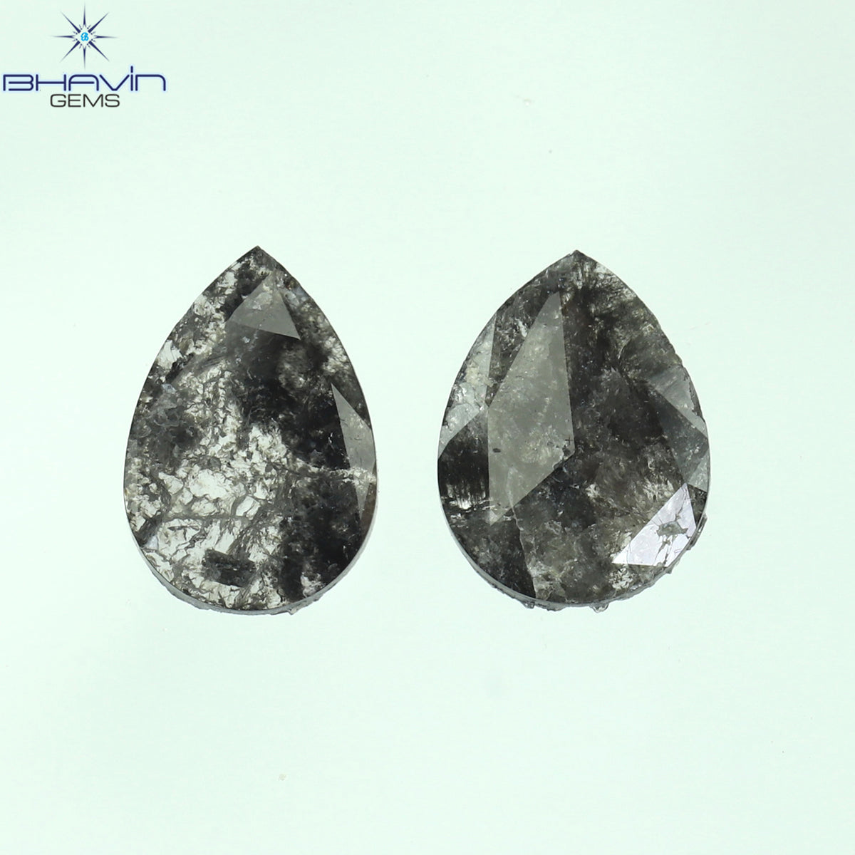 1.01 CT/2 Pcs Natural Pear Slice Diamond Salt And Pepper Color Clarity I3 (8.17 MM)