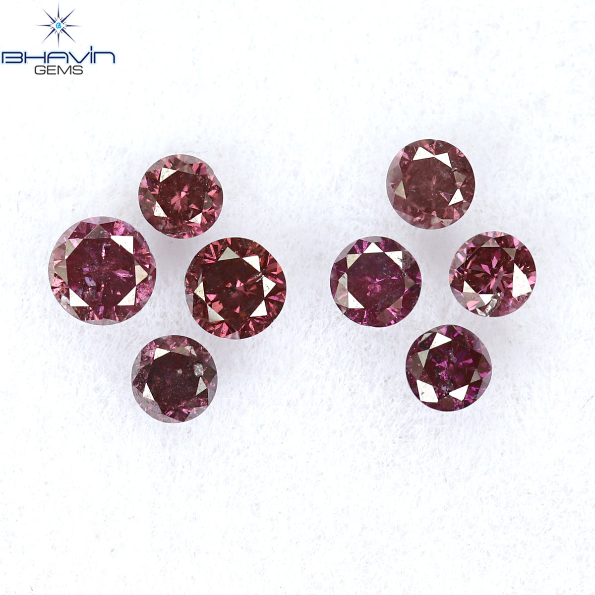 0.27 CT/8 Pcs Natural Round Diamond Enhanced Pink Color Clarity SI-I1 (2.35 MM)