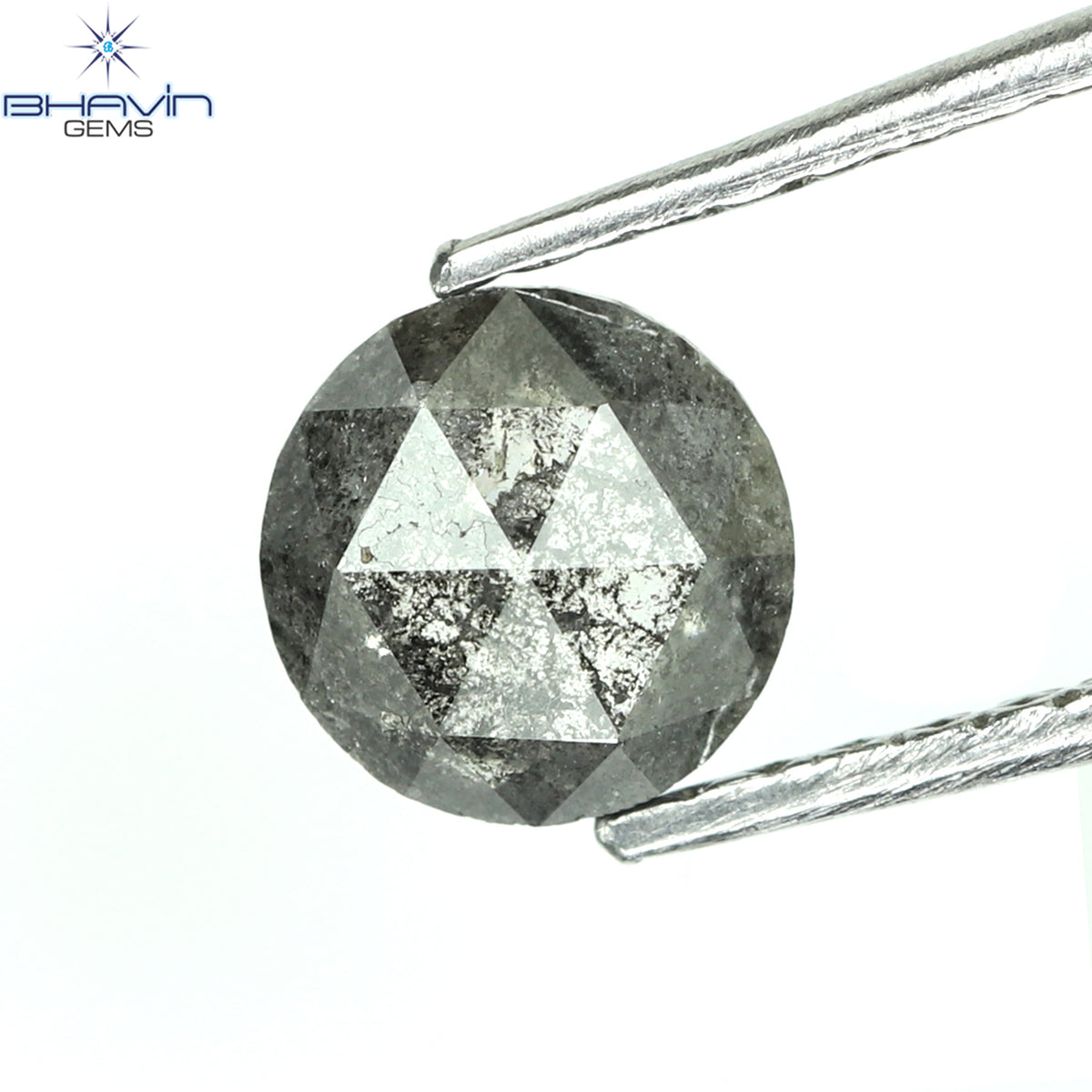 0.65 CT ラウンド ローズ カット シェイプ 天然ダイヤモンド ソルト アンド ペッパー カラー I3 クラリティ (5.56 MM)