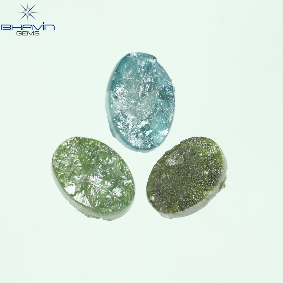 1.40 CT/3 Pcs Natural Oval Rough Diamond Enhanced Blue Green Color Clarity I3 (6.15 MM)
