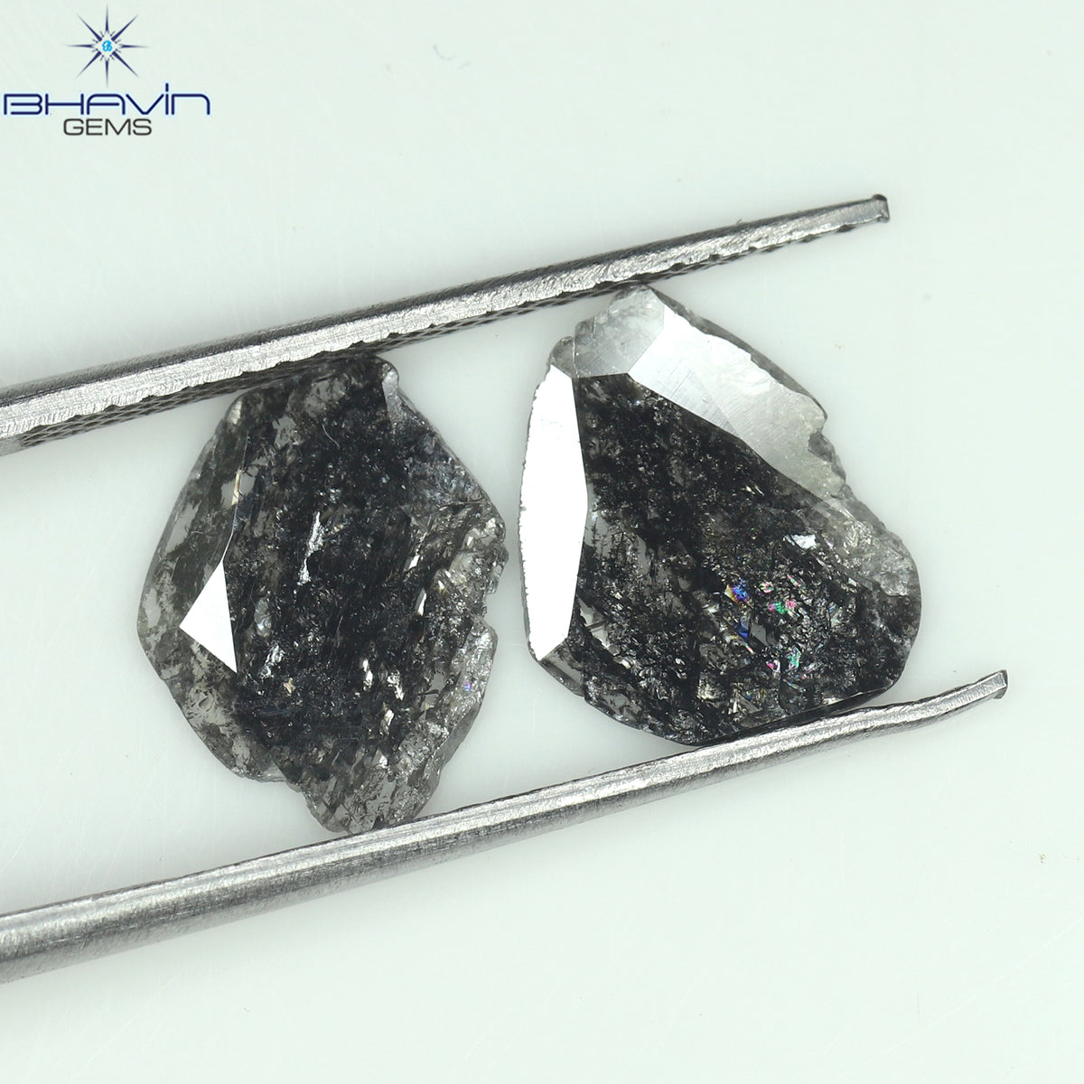 1.82 CT (2 個) スライス シェイプ ナチュラル ダイヤモンド ソルト アンド ペッパー カラー I3 クラリティ (11.18 MM)