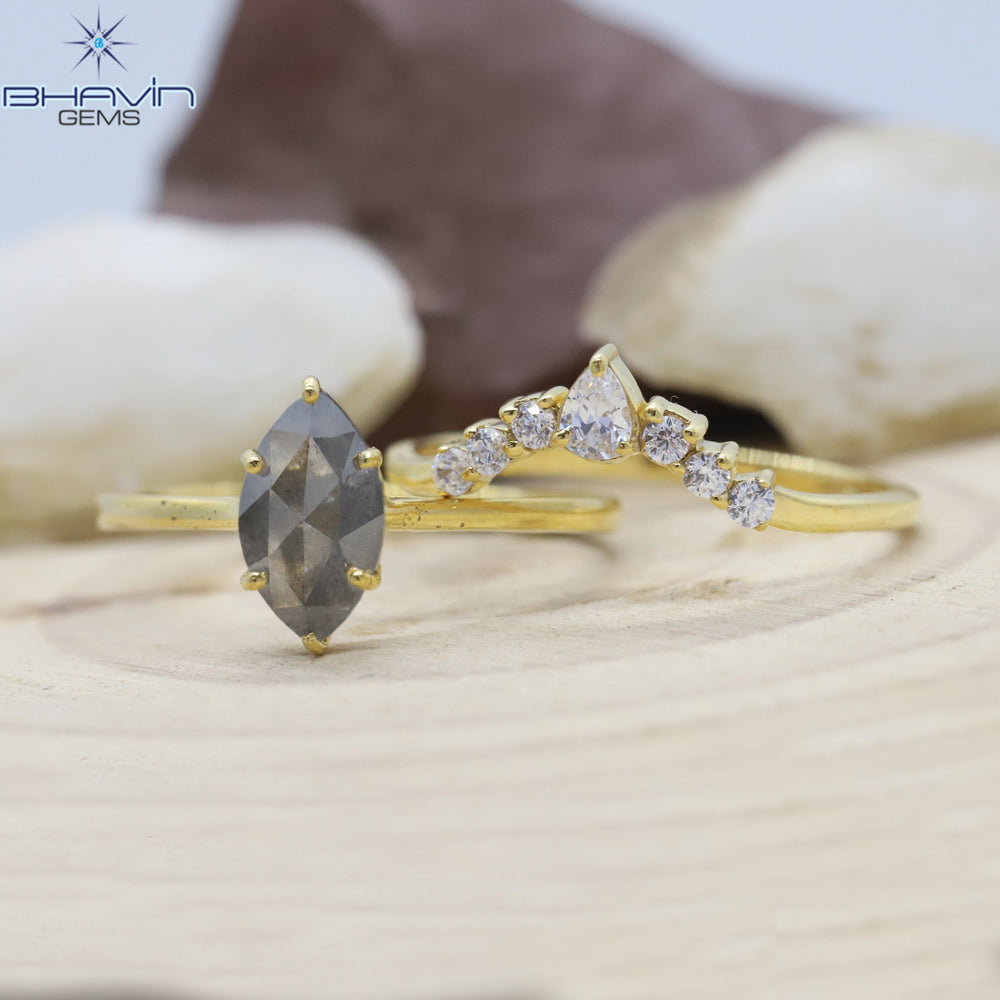 Gold Ring, Marquise Diamond, Salt And Pepper Diamond, Natural Diamond Ring, Engagement Ring, Wedding Ring, Diamond Ring