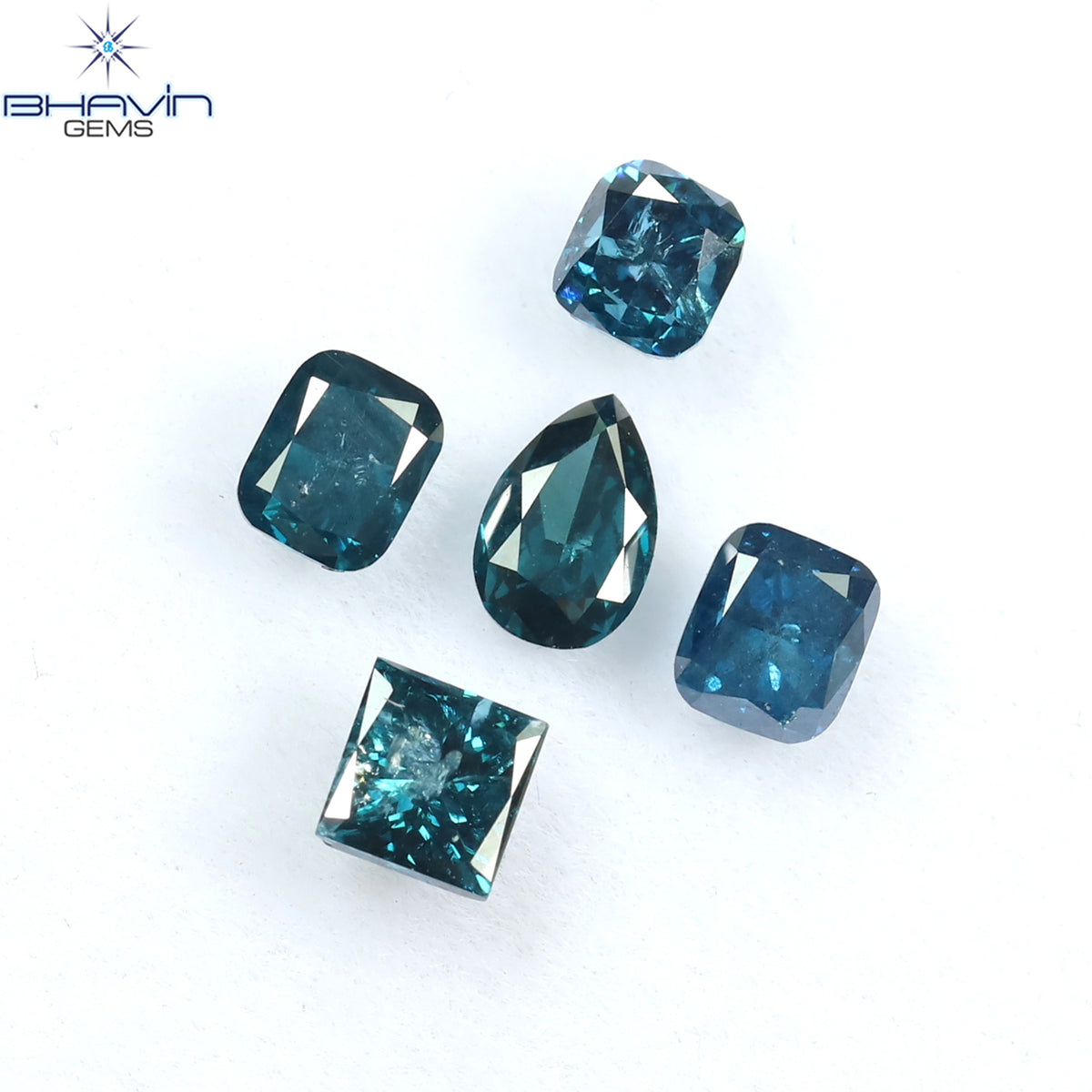 0.96 CT/5 ピース ミックス シェイプ ナチュラル ダイヤモンド ブルー カラー I2 クラリティ (4.40 MM)