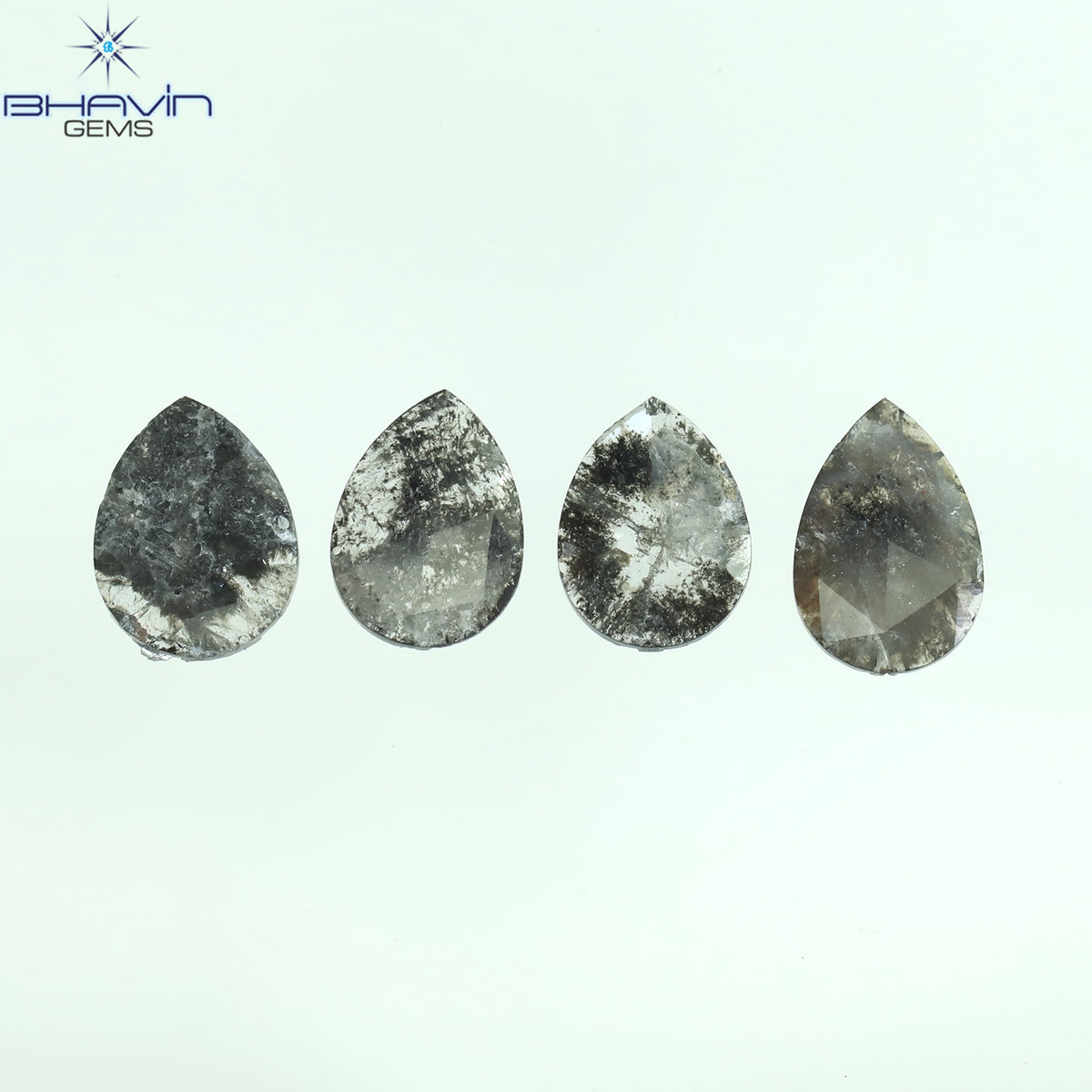 1.56 CT/4 Pcs Natural Pear Slice Diamond Salt And Pepper Color Clarity I3 (7.90 MM)