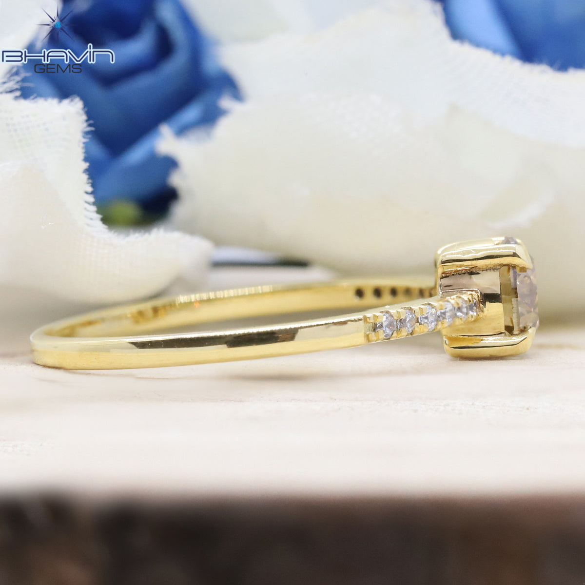 Natural Fancy Champagne Diamond Pave Engagement Ring