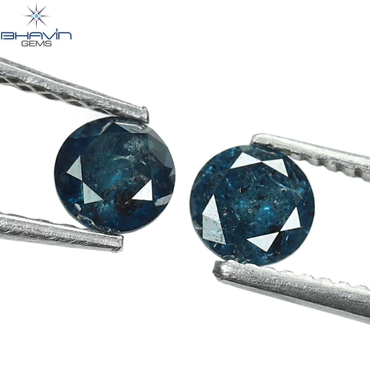 0.67 CT/2 Pcs Natural Round Diamond Enhanced Blue Color Clarity I3 (4.28 MM)