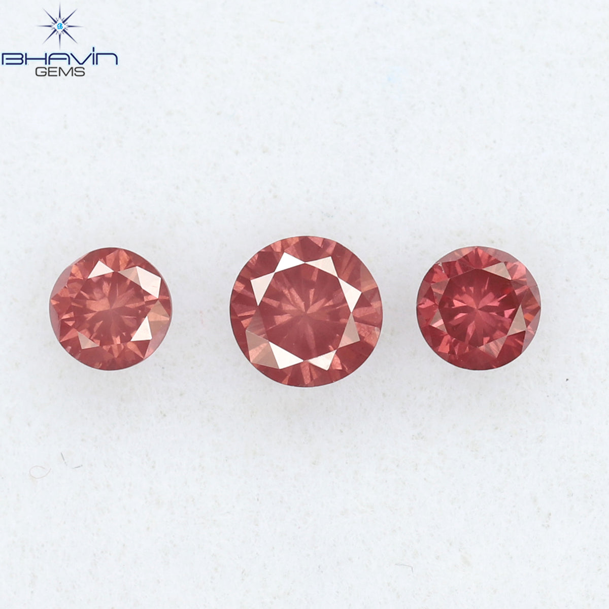 0.28 CT/3 ピース ラウンド ダイヤモンド ピンク色 天然ダイヤモンド I1 クラリティ (3.25 MM)
