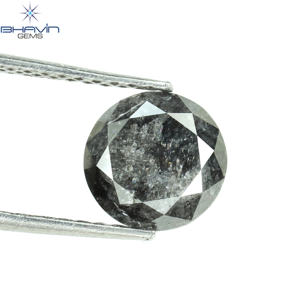 0.74 CT ラウンド ローズ カット シェイプ 天然ダイヤモンド ソルト アンド ペッパー カラー I3 クラリティ (5.55 MM)