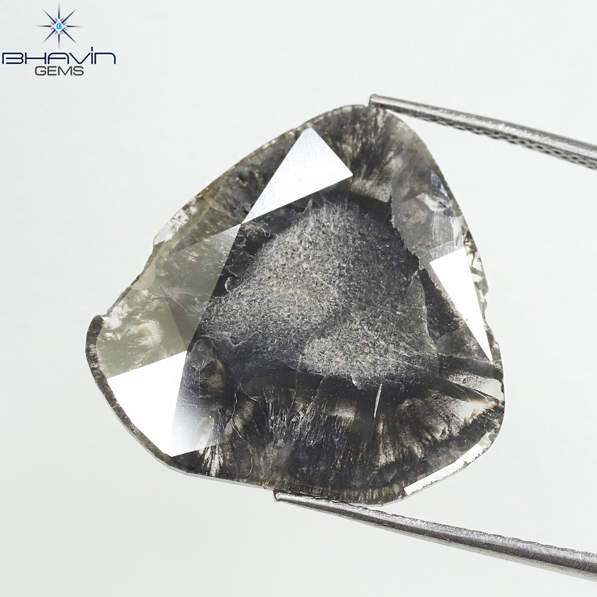 5.96 CT スライス シェイプ ナチュラル ダイヤモンド ソルト アンド ペッパー カラー I3 クラリティ (19.75 MM)