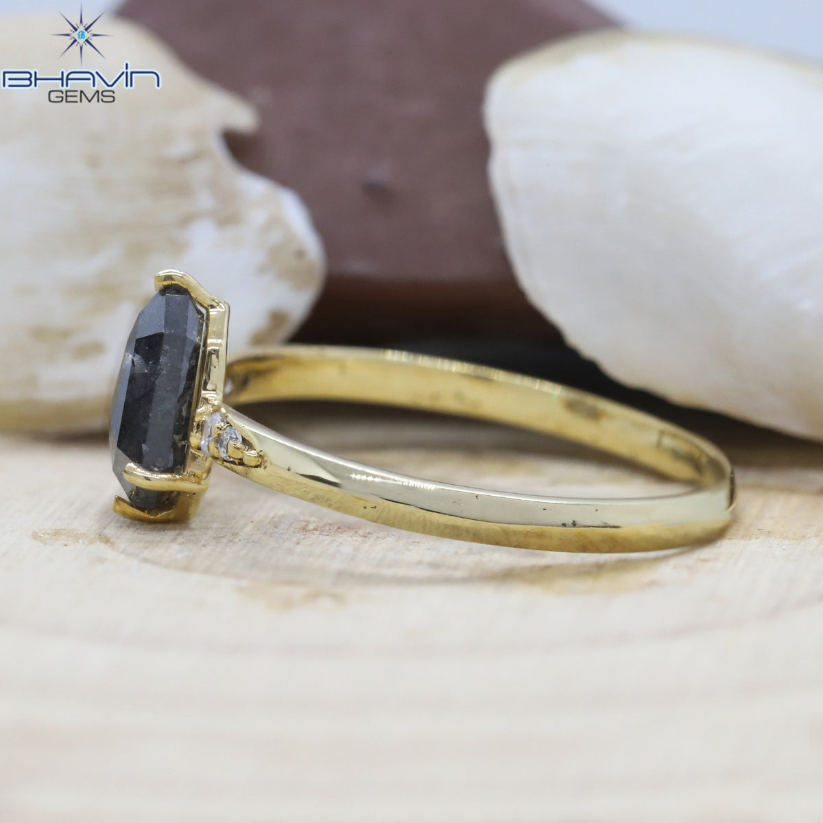 Shield Diamond, Natural Diamond Ring, Salt And Pepper Diamond, Gold Ring, Engagement Ring, Wedding Ring, Diamond Ring