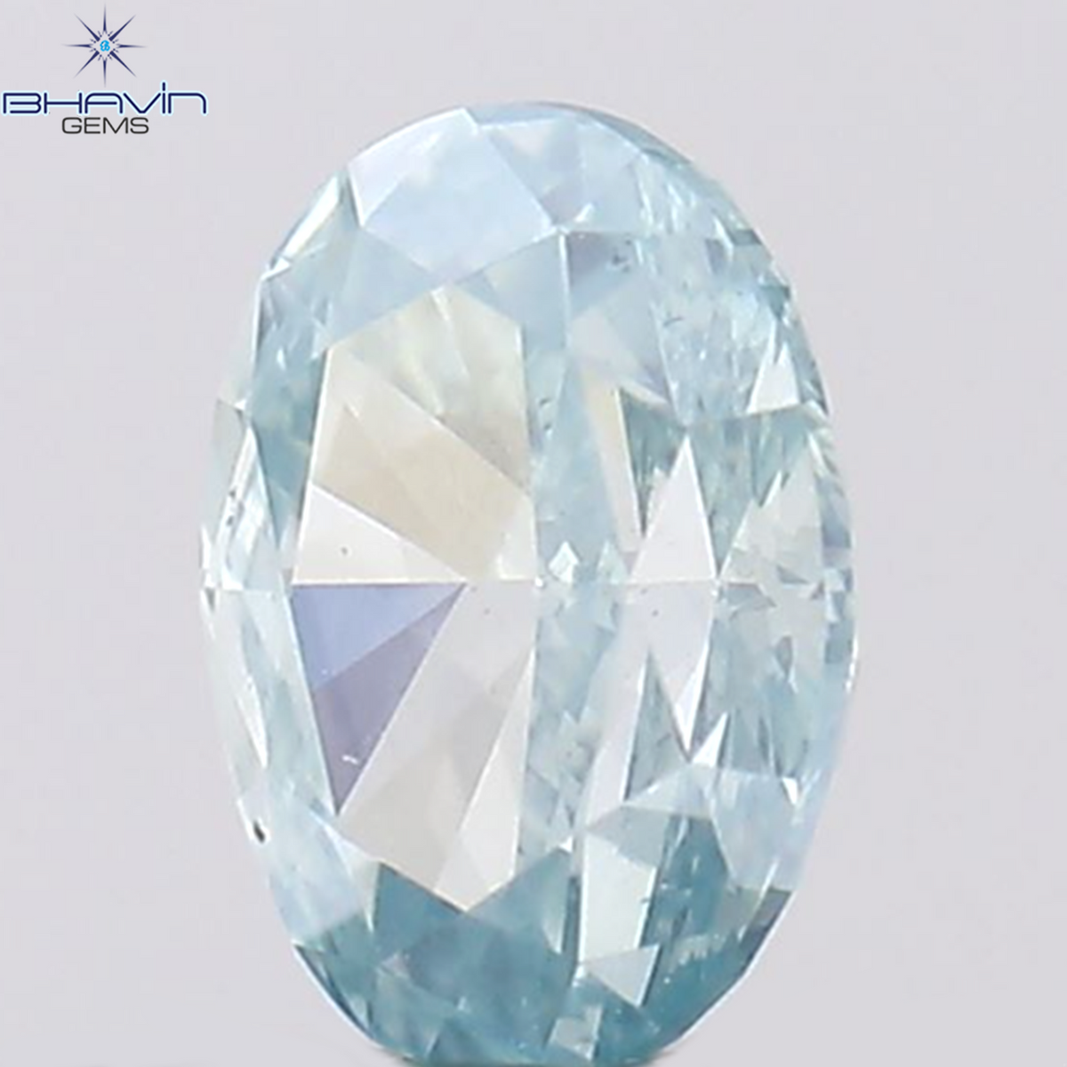 0.37 CT オーバル シェイプ ナチュラル ダイヤモンド グリーンがかったブルー カラー SI1 クラリティ (5.36 MM)