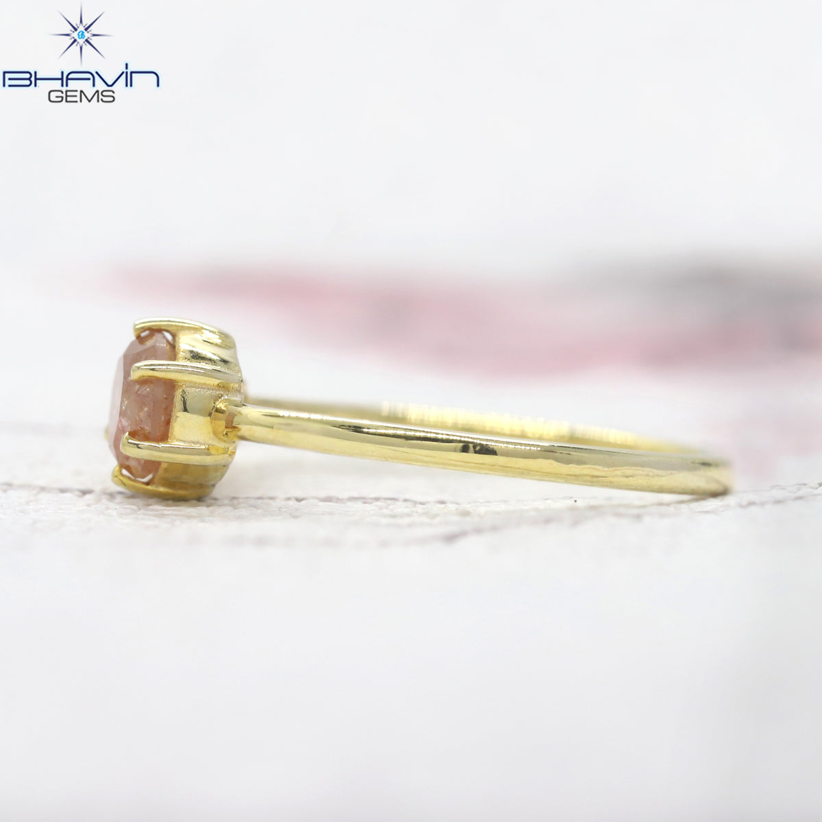 Round Diamond Natural Diamond Ring Yellow Brown Diamond Gold Ring Engagement