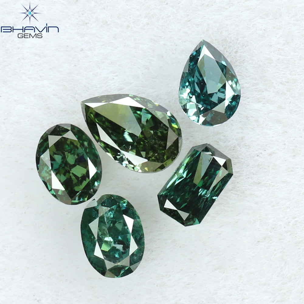 0.38 CT/5 Pcs Mix Shape Natural Diamond Blue Green Color VS-SI Clarity (3.90 MM)