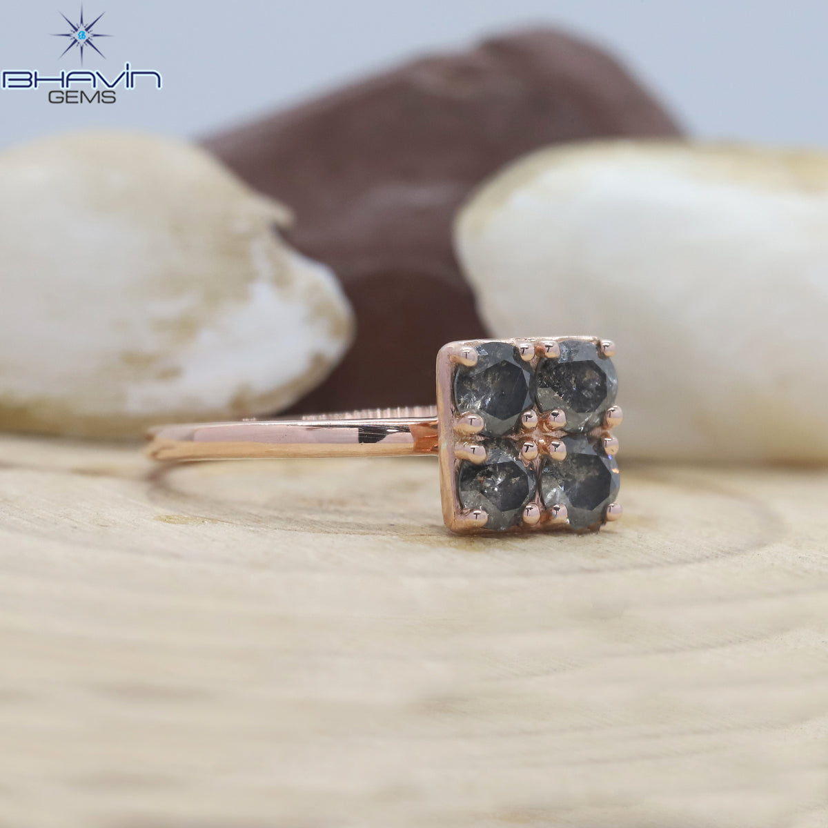 Round Diamond Salt And Pepper Diamond Natural Diamond Ring Gold Ring Engagement Ring