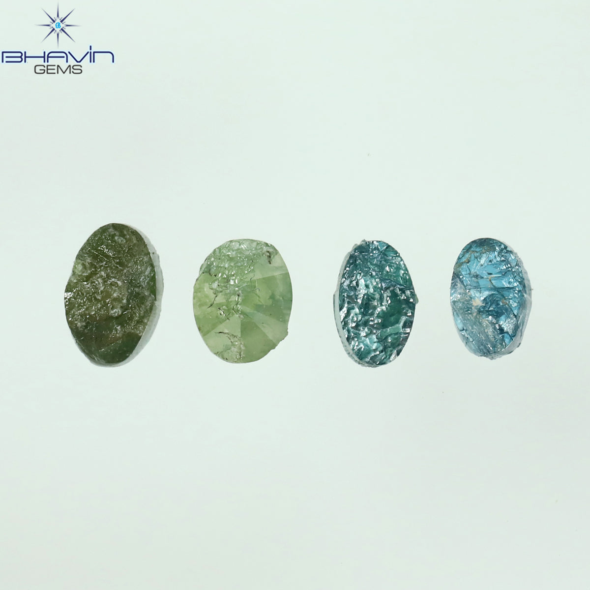 0.74 CT/4 Pcs Natural Oval Rough Diamond Enhanced Green Blue Color Clarity I3 (4.32 MM)