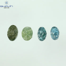0.74 CT/4 Pcs Oval Rough Shape Green Blue Natural Loose Diamond I3 Clarity (4.32 MM)